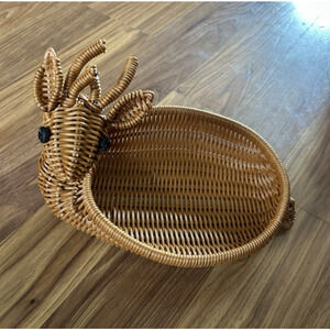 BOHO Deer Basket Vintage Wicker Reindeer Rattan Animal Weave Woven 7.5” by 8”